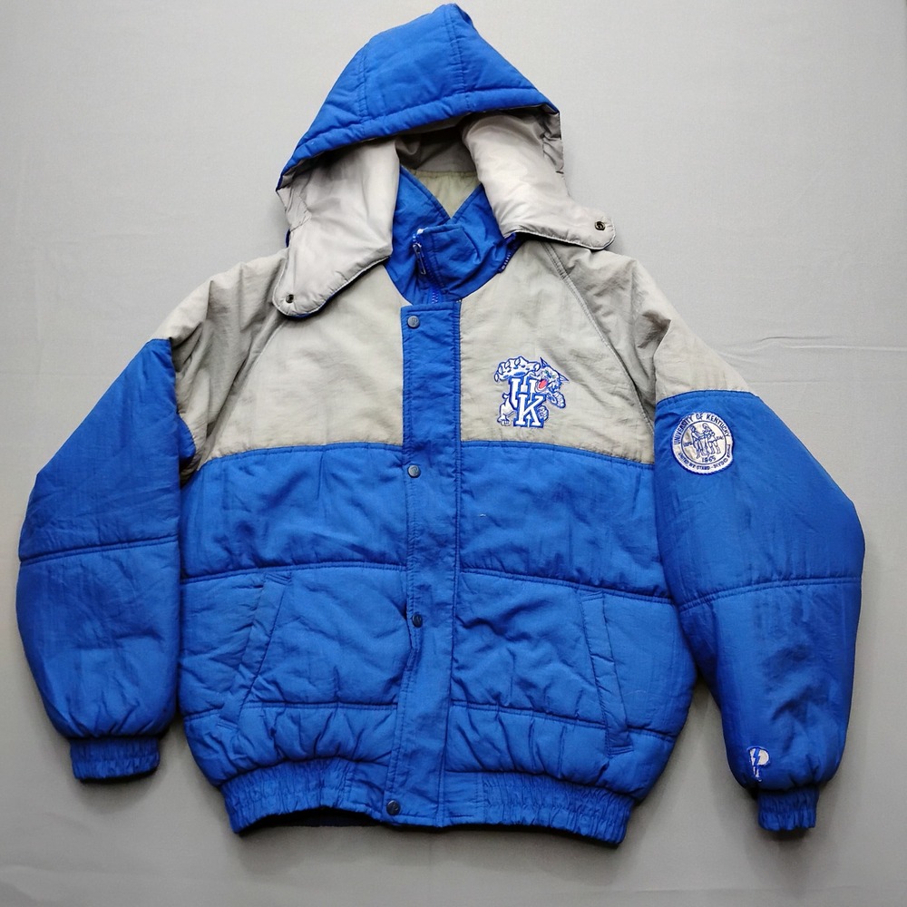 Vintage Pro Player Kentucky Wildcats Puffer Jacket Blue Grey Hooded Mens Large
